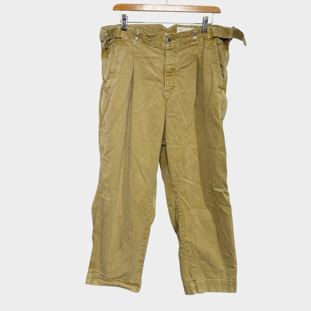 Anthropologie Slouched Trouser Jeans Tan Button Fly Size 32 Baggy Cropped